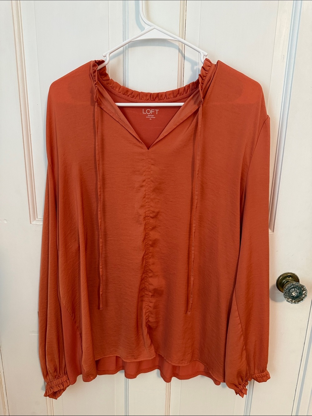 LOFT Coral-Orange V-Neck Tie Front Blouse